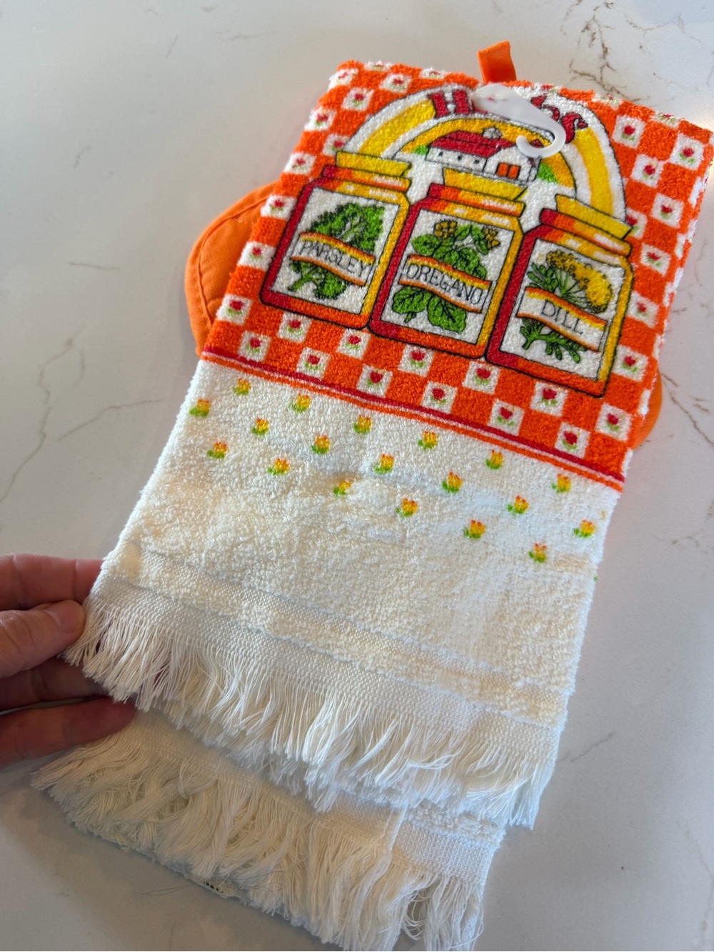 NWOT Retro Vintage Canon Orange White Herb Jar Kitchen Hand Towel 3 Piece Set